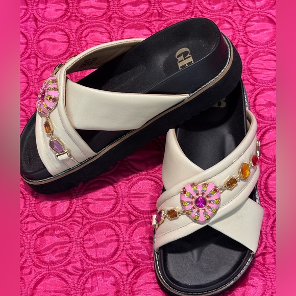 Gianni Bini Shoes - Gianni Bini Patent leather cross strap jeweled slides